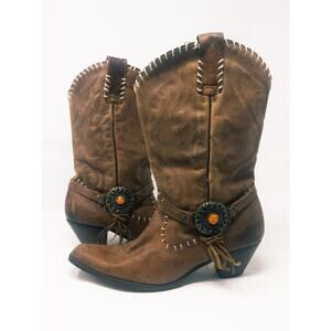 Vintage Oak Tree Farms Cowgirl Leather Boots With Fringe Women's Size 10